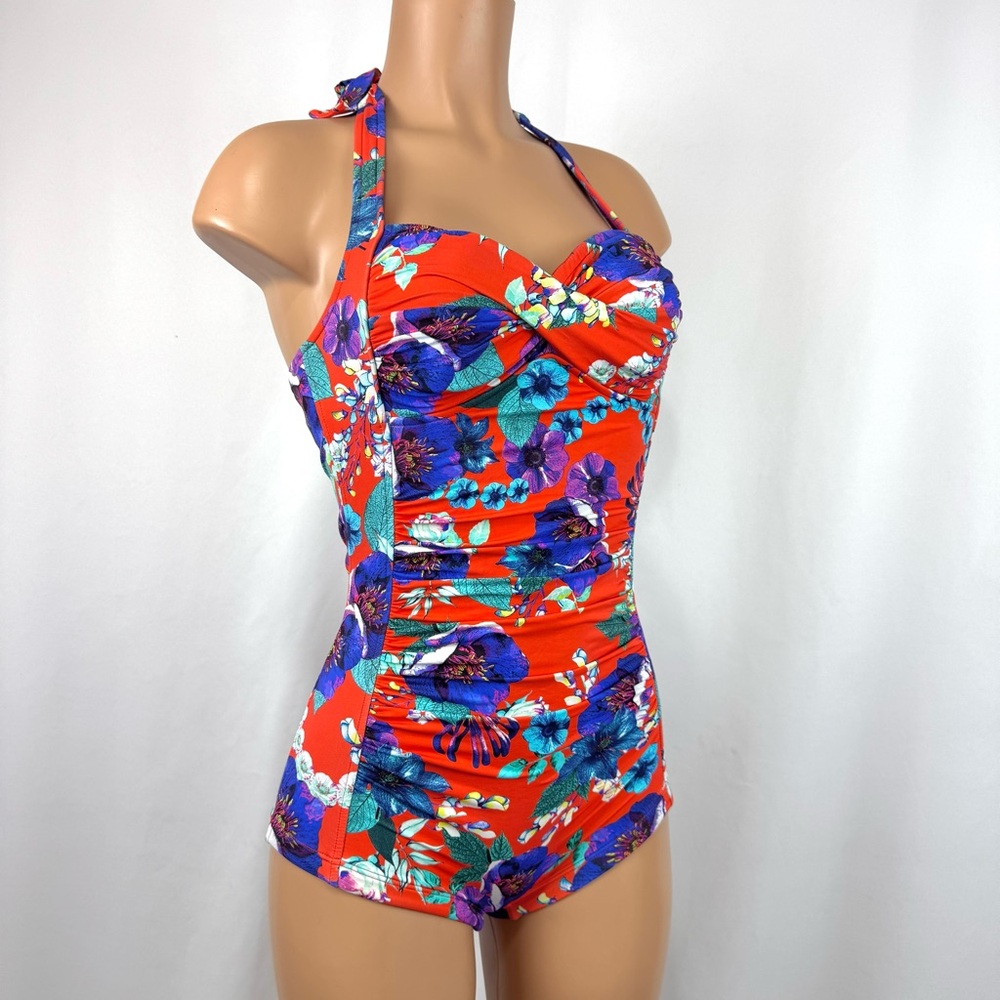 Seafolly Twist Front Soft Cup Boyleg One Piece Swimsuit Multicolor Floral US 4